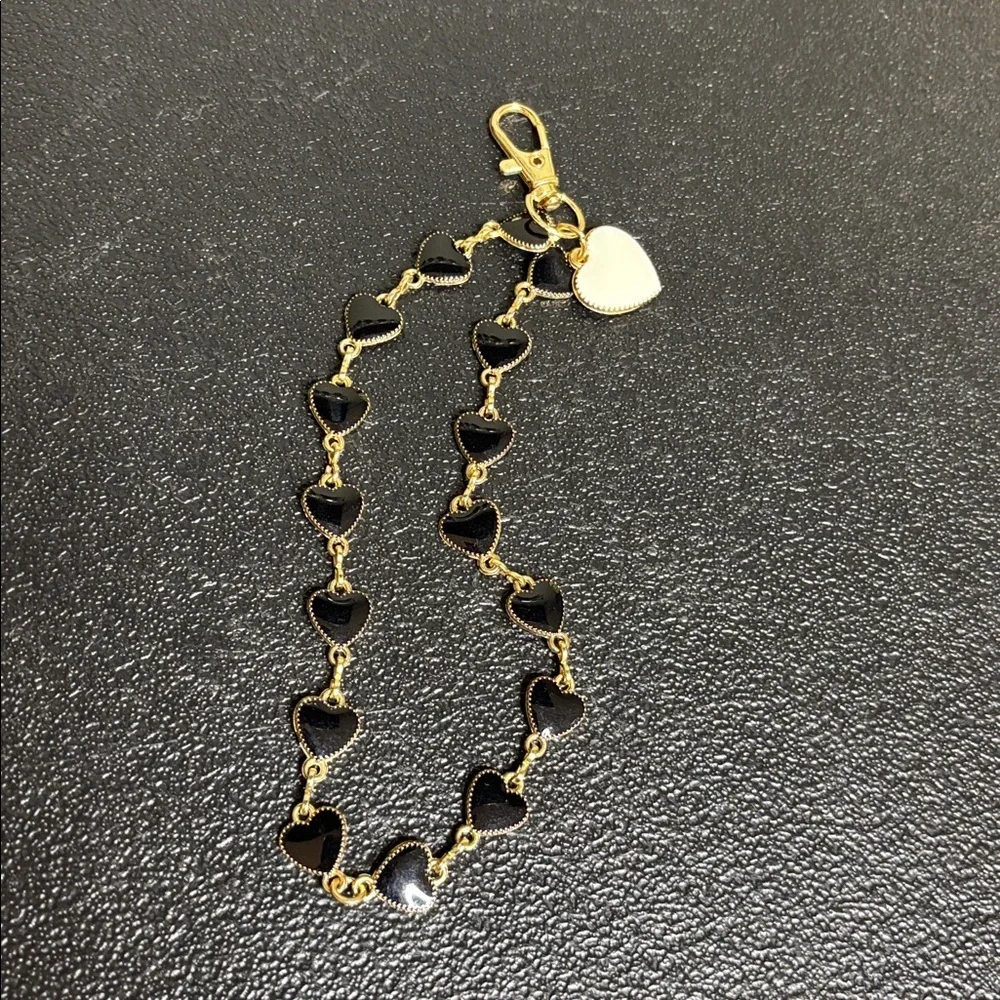 Chic Gold and Black Heart Charm Key Chaim Purse Charm